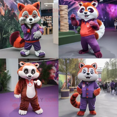 Produktbild von Lila REDBROKOLY Roter Panda Maskottchen Kostüm charakter bekleidet mit Chinos und Fußpolstern