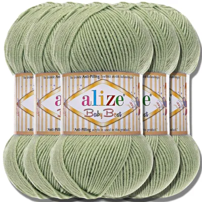 Produktbild von Alize 5x 100g Baby Best Wolle, Antipilling, Uni, Häkeln, Stricken (Oliva | 138)