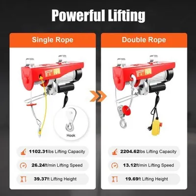 Imagen del producto de Cabrestante eléctrico con capacidad de 1000 kg - Motor de 1600W - Cable de acero de 12 metros - Ideal para garajes y talleres