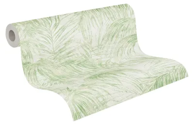 Vliesbehang Palmen, Creme/Grün, 53x1005 cm, Dschungel-Design