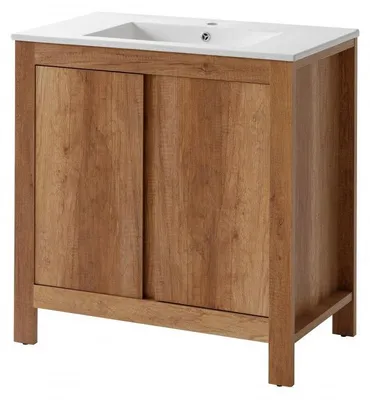 Image de Ensemble meuble vasque salle de bain - Bois - 80 cm - Typical Oak