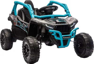 Produktbild von AIYAPLAY Kinder Elektroauto 12V KAWASAKI Kinderauto UTV mit 2 Motorn, 2,4 GHz Fernbedienung, Elektrofahrzeug mit Federungssystem, LED-Leuchten, Musik, Hupe für 3-8 Jahre, Blau