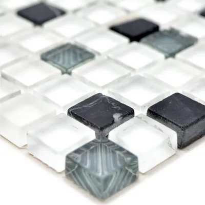 Produktbild von Glasmosaik Natursteinfliesen Nexus Superweiß Schwarz