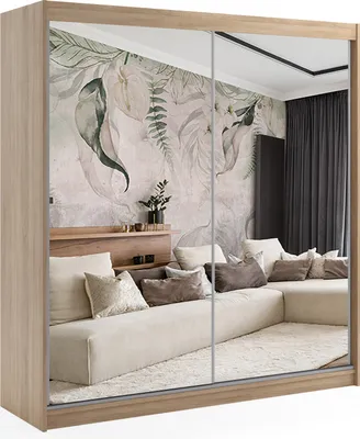 Produktbild von ALTDECOR Kleiderschrank mit Spiegel und Schiebetüren, kugelgelagerte Führungsschienen und Aluminium-Leisten, mit LED-Beleuchtung und Fernbedienung - DEBI - 200 cm - Sonoma