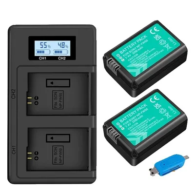 Obrázek produktu pro Baterie, kapacita 2250 mAh, kompatibilní s digitálními fotoaparáty, 2 baterie a nabíječka