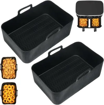 Obrázek produktu pro Silikonové vložky do horkovzdušné fritézy, opakovaně použitelné, 2 kusy, černé, 9 l