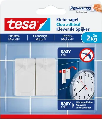 Produktbild von TESA 77762-00000-01, Drinnen, Universalhaken, Weiß, Polystyrol, Klebestreifen, 2 kg