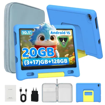 Image de Tablette pour enfants de 10 pouces, avec 128 Go de stockage interne, 20 Go de RAM, processeur octa-cœur, contrôle parental, écran IPS HD et étui de protection