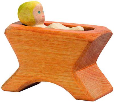 Ostheimer Krippe mit Kind 2teilig aus Holz Farbe braun Länge 8cm