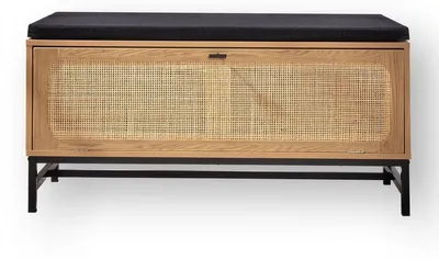 Image de CALICOSY - Banc d'entrée avec rangements, façade en rotin L100 cm - JAYA