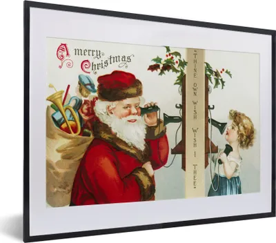 Produktbild von MuchoWow® Gerahmtes Poster Kunst - Weihnachten - Weihnachtsmann 40x30 cm - Poster mit Schwarzem Bilderrahmen Wandposter Rahmen Foto Bilder - Bilderrahmen - Poster im Rahmen