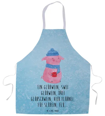 Produktbild von Mr. & Mrs. Panda Grillschürze Schweinchen Glühwein - Eisblau - Geschenk, Küchenzubehör, Spruch, Kochschürze, Servierschürze, Schürze, Weihnachten, Weihnachtsmarkt