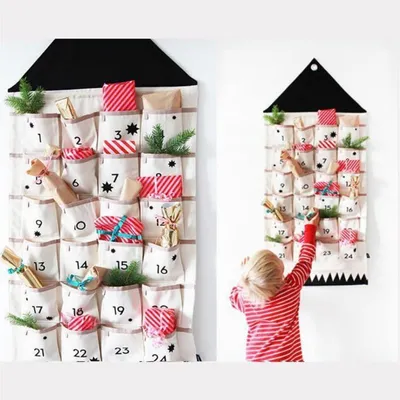 Obrázok produktu pre Visiací adventný kalendár, látka, 24 vreciek, 110x52 cm, vianočná dekorácia, pre deti