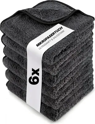 Produktbild von bio-chem Super Flausch Mikrofasertücher 6er Set – extra weiche & saugstarke Microfaser Putztücher 40x40 cm – fusselfreie Reinigungstücher & Putztücher für Haushalt, Pflege & Caravan – Grau-Schwarz