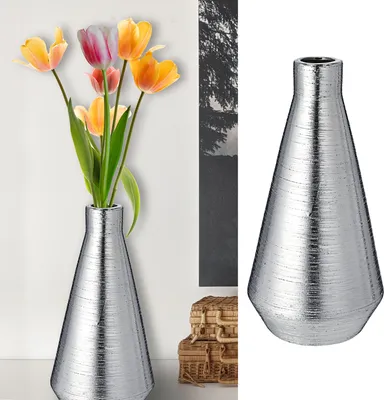 Produktbild von Cepewa Vase - Keramik - Silber - 14 x 28 cm