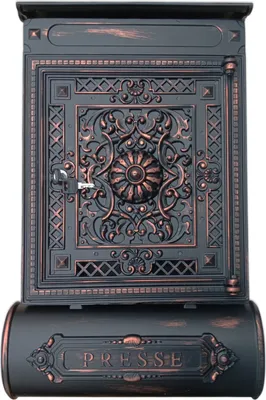 Produktbild von LUXUS ALUGUSS Massiver Briefkasten - Antik Schwarz Retro Vintage Zeitungsrolle - Wetterfest und Nostalgisch im Landhausstil - Hochwertiges Unikat aus Aluminiumguss - Farbe: Schwarz-Kupfer