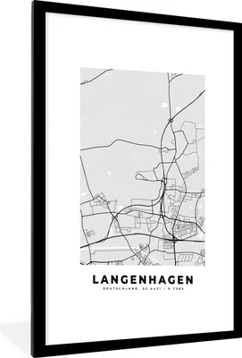 Produktbild von MuchoWow® Gerahmtes Poster Langenhagen - Karte - Deutschland - Stadtplan 60x90 cm - Poster mit Schwarzem Bilderrahmen Wandposter Rahmen Foto Bilder - Dekoration - Wandposter Wohnzimmer - Hochwertig