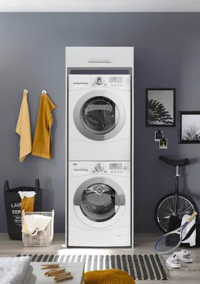 Produktbild von Waschmaschinenschrank Trockner Schrank für 2 Geräte 67 cm Weiß Clara Respekta