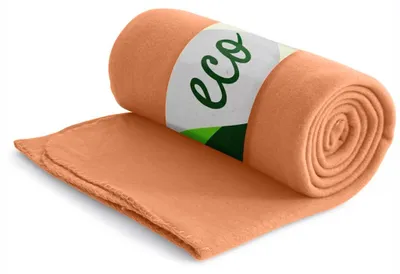 Obrázek produktu pro Ekologická fleecová deka v oranžové barvě ze 100 % recyklovaného materiálu +  OEKO-TEX, rozměry 130 x 160 cm, hmotnost cca 400 g, s úpravou proti žmolkování a lemem