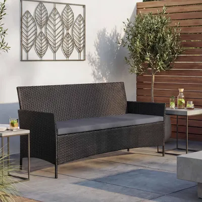 Produktbild von 3-Sitzer Poly-Rattan Gartenbank Halden, Sitzbank anthrazit, Kissen anthrazit