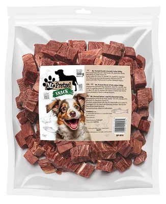 Immagine prodotto di Snack per cani Mr. Pretzel, bocconcini di anatra e pesce, 500g