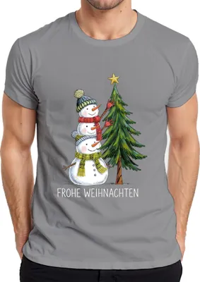 Produktbild von Frohe Weihnachten Schneemänner Weihnachtsbaum Niedlich Kinder Herren T-Shirt, Grau, L