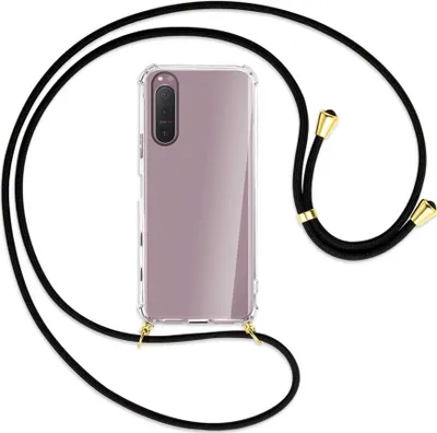 Produktbild von Handykette Backcover-Schutzhülle mit Band (Metall goldfarben) für Sony Xperia 5 II - schwarz