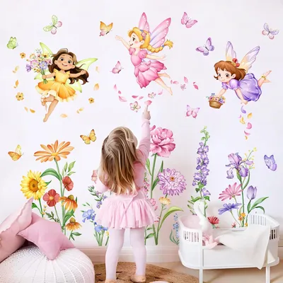 Produktbild von Wandsticker Set, Blumen- und Feenmotiv, 1 Set, für Mädchenzimmer