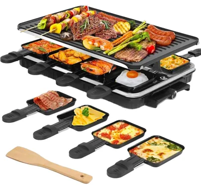 Produktbild von Elektrischer Raclette-Grill, 1300 Watt, Antihaftbeschichtung, inklusive 8 Raclette-Pfannen, Tischdesign, kompakte Abmessungen