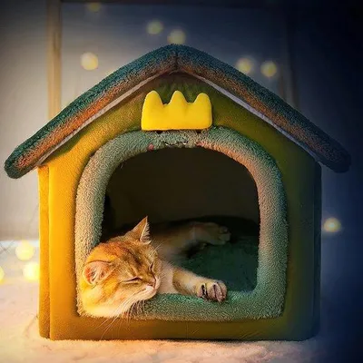Produktbild von Famanu Katzenhaus Warmes Plüsch Katzeniglo - Waschbares Hundebett mit Abnehmbarem Kissen