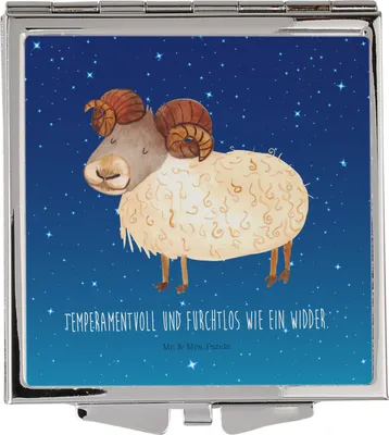 Produktbild von Mr. & Mrs. Panda Schminkspiegel Sternzeichen Widder - Sternenhimmel Blau - Geschenk, Geburtstag April, Reise Spiegel, Handspiegel, Kompaktspiegel, März, Schafbock, Bock
