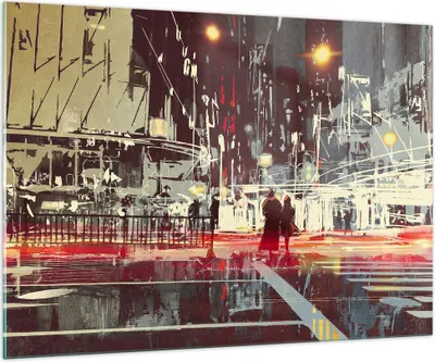 Produktbild von Bilder auf glas - Stadt Straße Nacht - 100x70cm - Glasbilder - Wandbilder - Kunstdruck - zum Aufhängen bereit - Wanddekoration aus Glas - Glas Bilder - Wandbild auf Glas - Einteilig - GAA100x70-3780