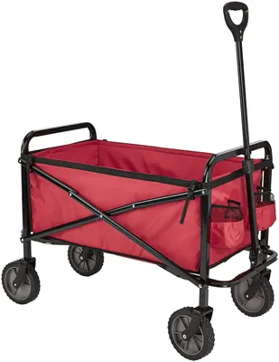 Productafbeelding van AmazonBasics JC161, handmatig tuinaanhangwagen, 4 wielen, metaal, zwart, rood, 120 kg, 1038,9 mm