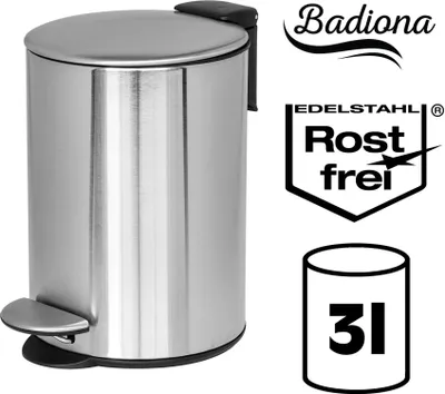 Produktbild von Badezimmer-Eimer 3 l Edelstahl Soft-Close-Mechanismus Mülleimer Abfalleimer Silber Chrom Metall