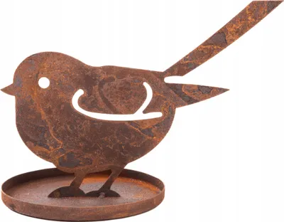 Produktbild von Gartenvogeltränke Mit Strichmännchen Kolibri Rustikal Corten Rost Höhe 18 Cm