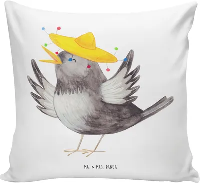 Produktbild von Mr. & Mrs. Panda wohnzimmer kissen Rabe Sombrero - Weiß - Geschenk, Vogel, kuschelkissen 40x40, Vögel, Lustige Sprüche, Sofakissen, für couch, Motivation, Spruch Positiv