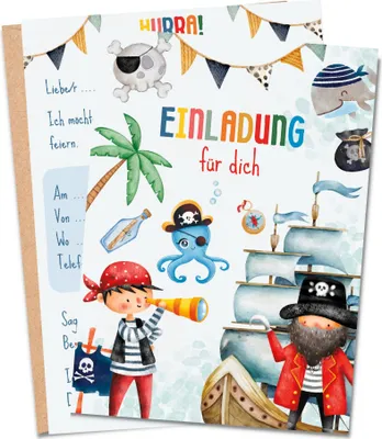Produktbild von MeinBaby123® 10 Einladungskarten Kindergeburtstag inkl. Umschläge | Piraten