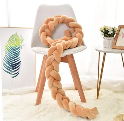 Produktbild von Bettumrandung geflochten Bettschlange Babybett Stoßstange Baby Nestchen Weben Kantenschutz Kopfschutz Länge 1m Dekoration für Krippe Kinderbett (Khaki), 100cm