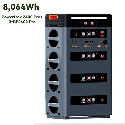 Image de Station d'alimentation portable - PowerMax 2400Pro - Capacité de batterie de 8064 Wh - Technologie LiFePO4 - 2400 W - 220 V - Prise européenne - Pour alimentation de secours à domicile