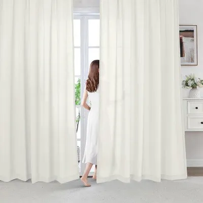 Obrázek produktu pro Ibenzoa® Poloprůhledné záclony – sada 2 kusů pro ložnici a obývací pokoj, béžová barva, rozměry 230 x 140 cm (výška x šířka), 100% polyester