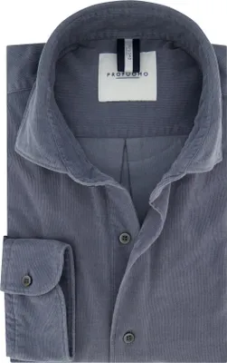 Produktbild von Blaues Kord Hemd Slim-Fit Langarm mit Cutaway-Kragen und Rippenstruktur