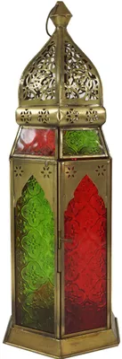Produktbild von Orientalische Metall/Glas Laterne in Marrokanischem Design, Windlicht - Modell 9, Mehrfarbig, Glas,Metall,Eisen, 41*14*14 cm, Orientalische Laternen