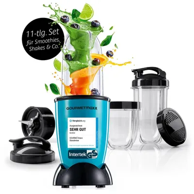 Zdjęcie produktu dla GOURMETmaxx Mr. Magic Power 400 Pro z zestawem akcesoriów L – koktajle, smoothie i inne napoje.