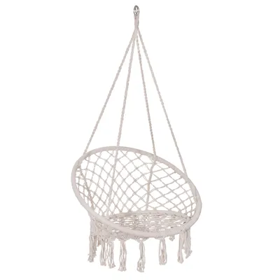Obrázek produktu pro Springos® Závěsná houpačka s třásněmi Závěsné křeslo macramé design Zahradní houpačka