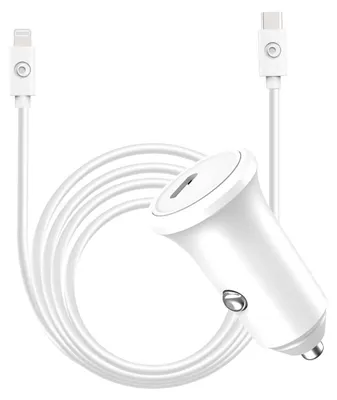 Immagine prodotto di BigBen Connected, caricatore per auto USB-C 30W Power Delivery + cavo USB-C / Lightning, bianco