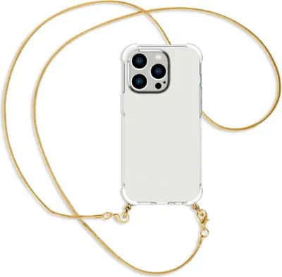 Produktbild von Handykette Backcover-Schutzhülle mit Band (Metall goldfarben) für Apple iPhone 14 Pro (6.1'') - goldfarbene Snake-Kette