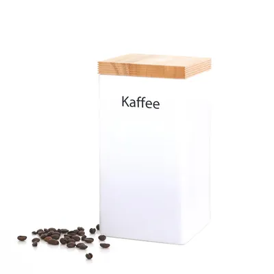 Produktbild von CONTINENTA Vorratsdose weiße Keramik mit Holzdeckel, Silikonring, ca. 1200 ml