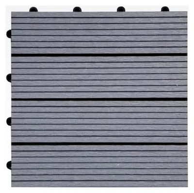 Produktbild von WPC Terrassenfliese | Hellgrau | Geriffelte Klickfliese | 18 mm | LxB: 30 x 30 cm | Holzoptik für Garten und Balkon