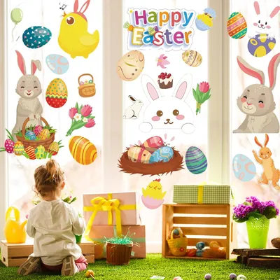 Produktbild von Selbstklebende Fensterbilder zu Ostern mit Haseneiern