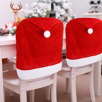 Produktbild von Stuhlhussen mit rotem Hut, fš¹r Esszimmerstš¹hle, Weihnachtsstuhl, Stuhlrš¹cken, fš¹r Weihnachten, Urlaub, Festival, Dekoration, 4 Stš¹ck